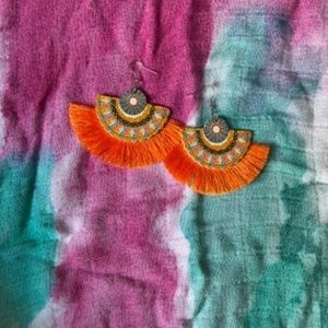 Orange Boho Fan Earrings
